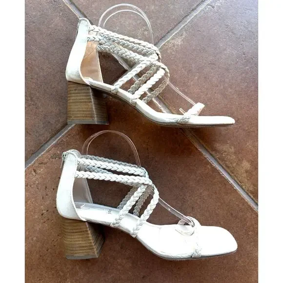 Joie Felina Braided Strap Square Toe Sandals w Block Heels, Zip Closures sz 9.5 - Picture 9 of 13